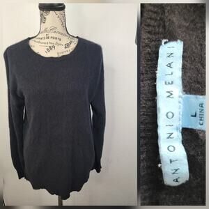 Antonio Melani Sweater SZ L Womens 100% Cashmere Crewneck Fitted Long Sleeves